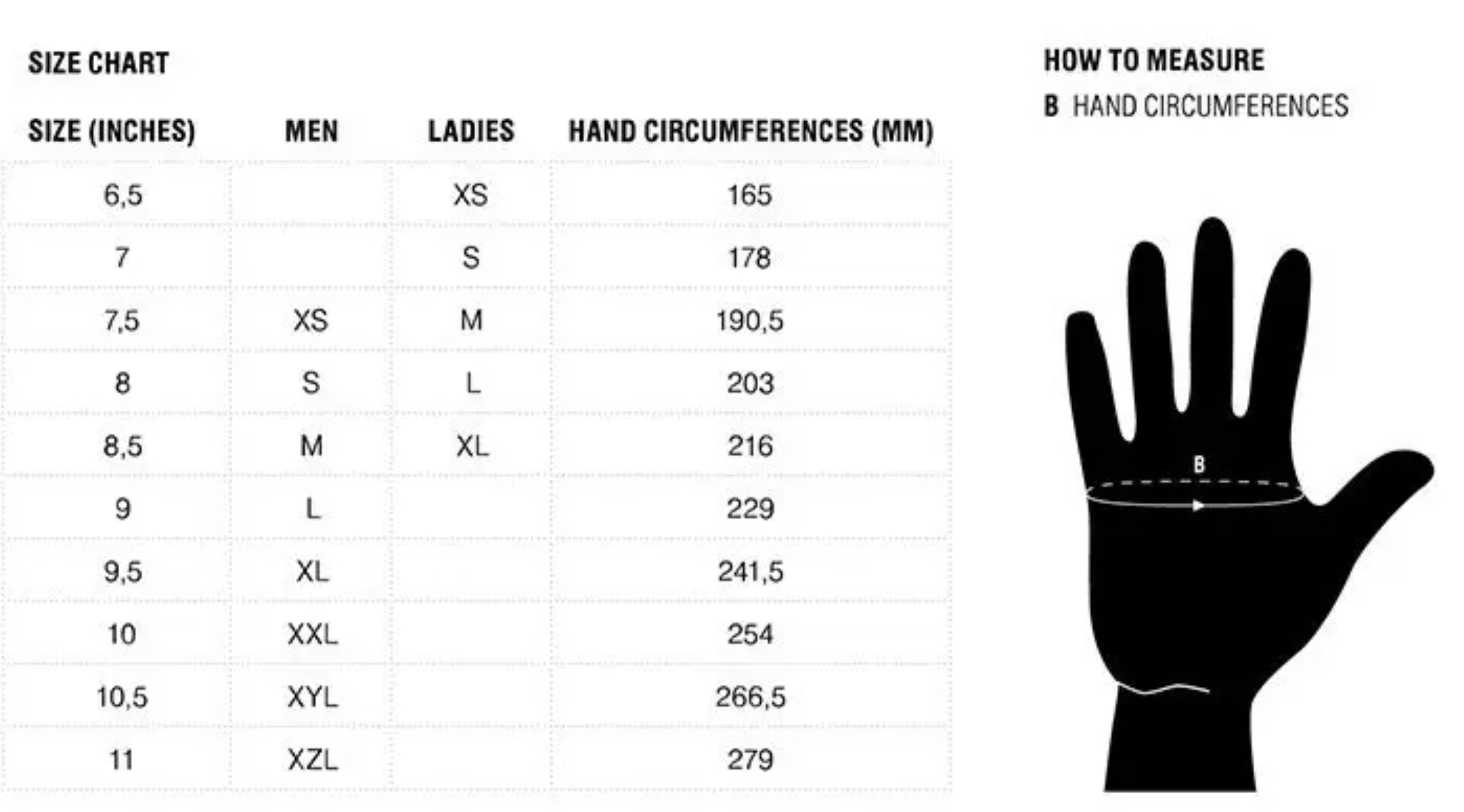 Таблица размеров - Мотоперчатки женские REVIT Chevron Ladies White-Black M