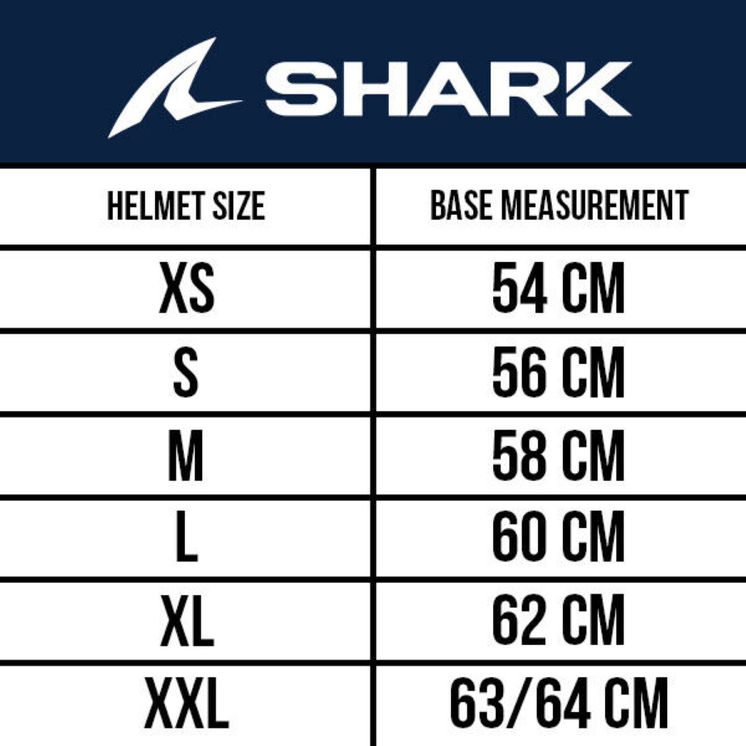 Таблица размеров - Мотошлем Shark Evoline 3 Hataum Black-White-Red L