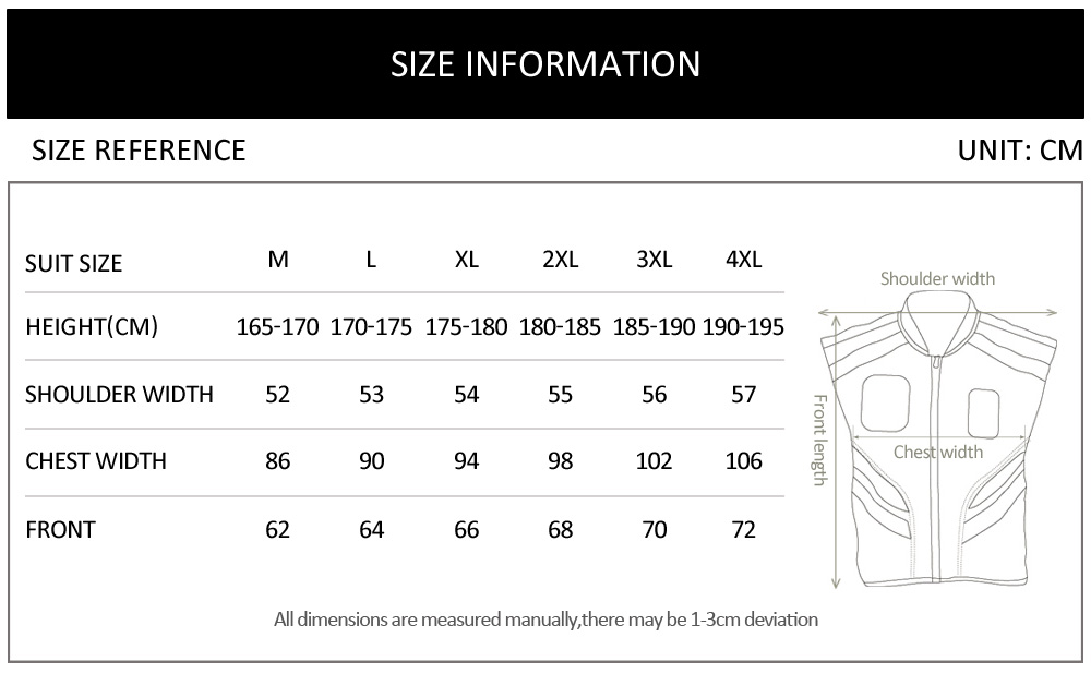 Таблица размеров - Светоотражающий жилет Scoyco JK32 Vest Green S-L