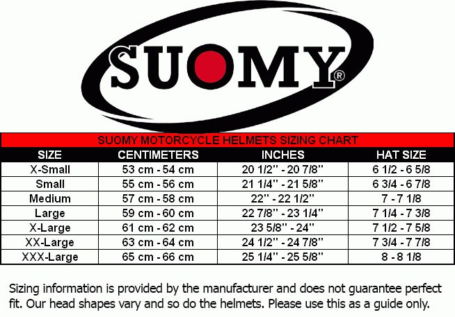 Таблица размеров - Mотошлем SUOMY HELMET LIGHT COCCO FLOWER White M