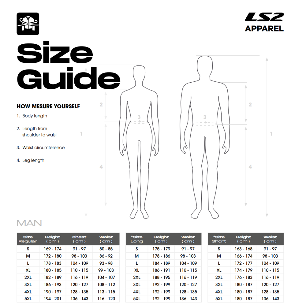 Таблица размеров - Мотодождевой комбинезон LS2 Tonic Man Rain Suit Black XL