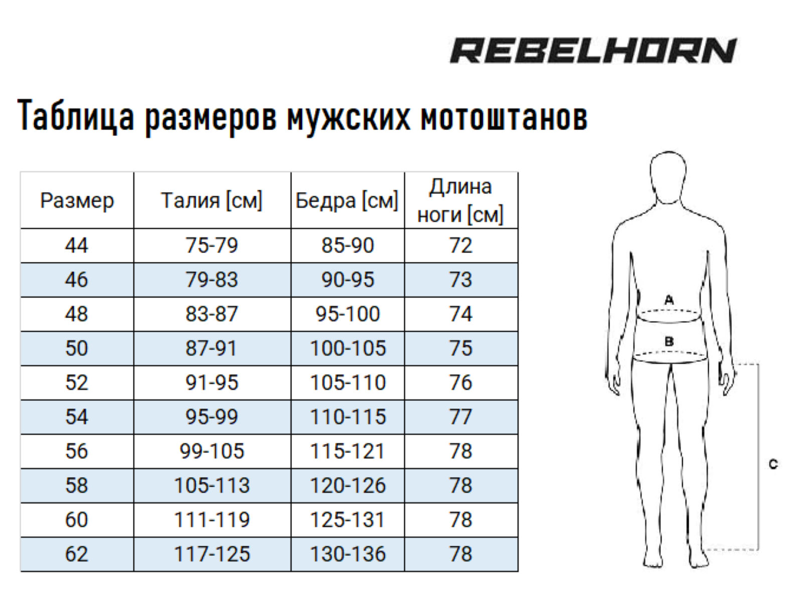Таблица размеров - Мотоштаны Rebelhorn Cubby III Black M