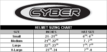 Таблица размеров - Мотошлем Cyber UX-25 White-Red L
