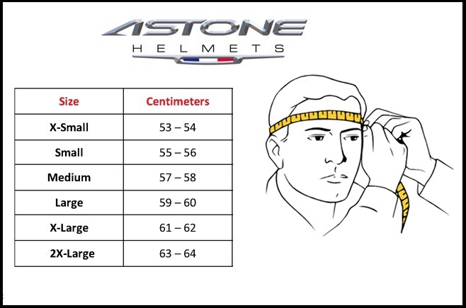Таблица размеров - Шлем Astone GTB Matt-Black L