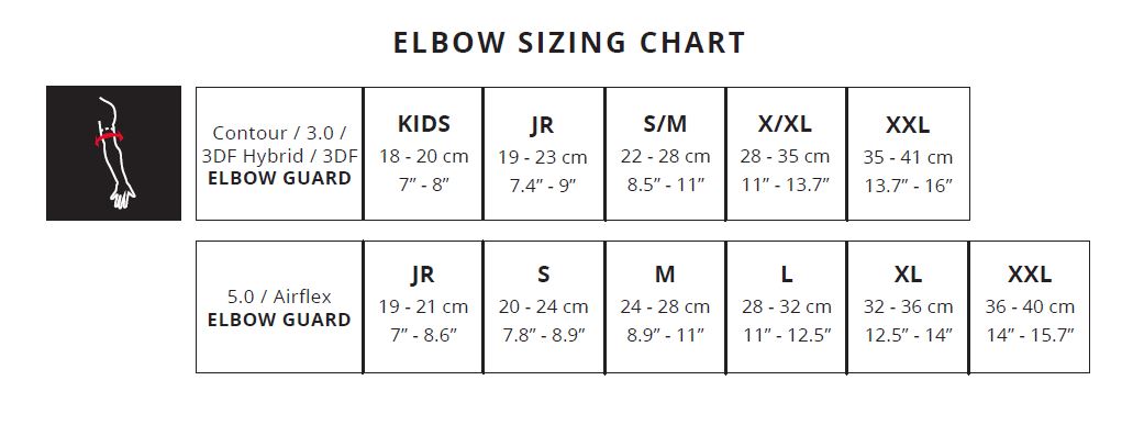 Таблица размеров - Мотоналокотники Leatt Elbow Guard 3.0 Black S-M