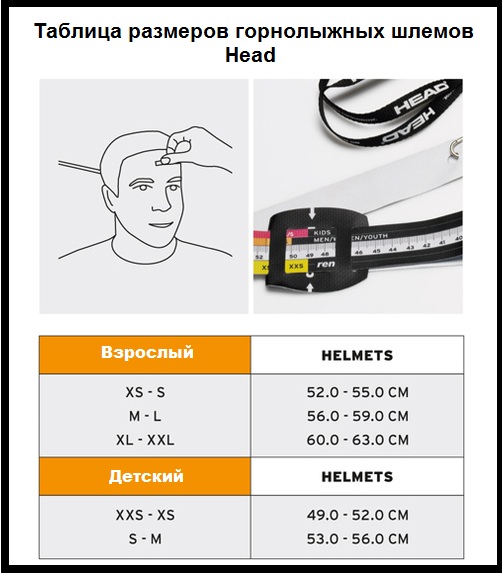 Таблица размеров - Горнолыжный шлем Head Arise Black XL/2XL (2017)